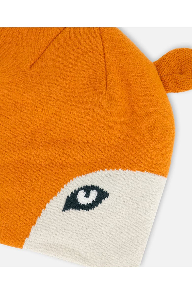 Deux par Deux Boy's Knit Hat Orange Fox Face, Alternate, color,