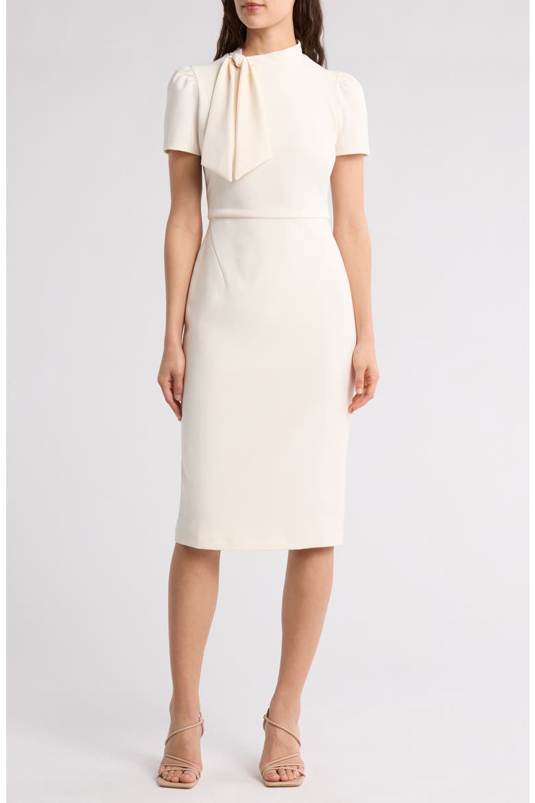 Tie Neck Puff Sleeve Scuba Crepe Dress, Main, color, SUGAR SWIZZLE