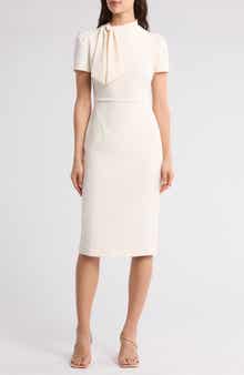 Maggy London Tie Neck Puff Sleeve Scuba Crepe Dress