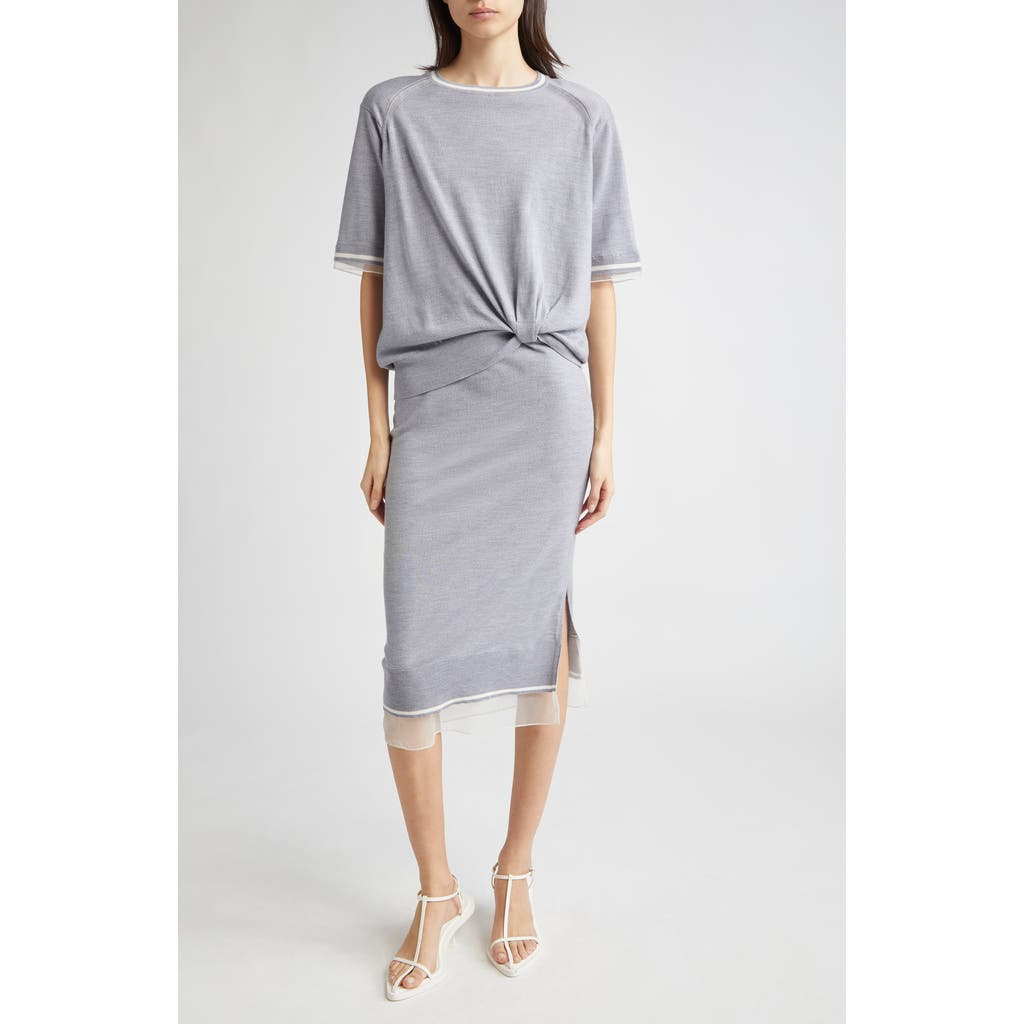 3.1 Phillip Lim Short Sleeve Draped Knit Dress With Chiffon Combo In Gray