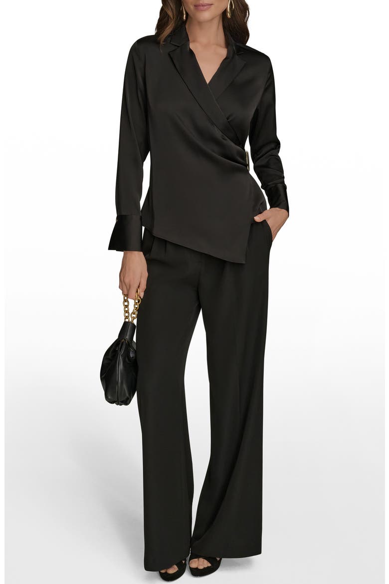 Wrap Charmeuse Shirt, Alternate, color, BLACK