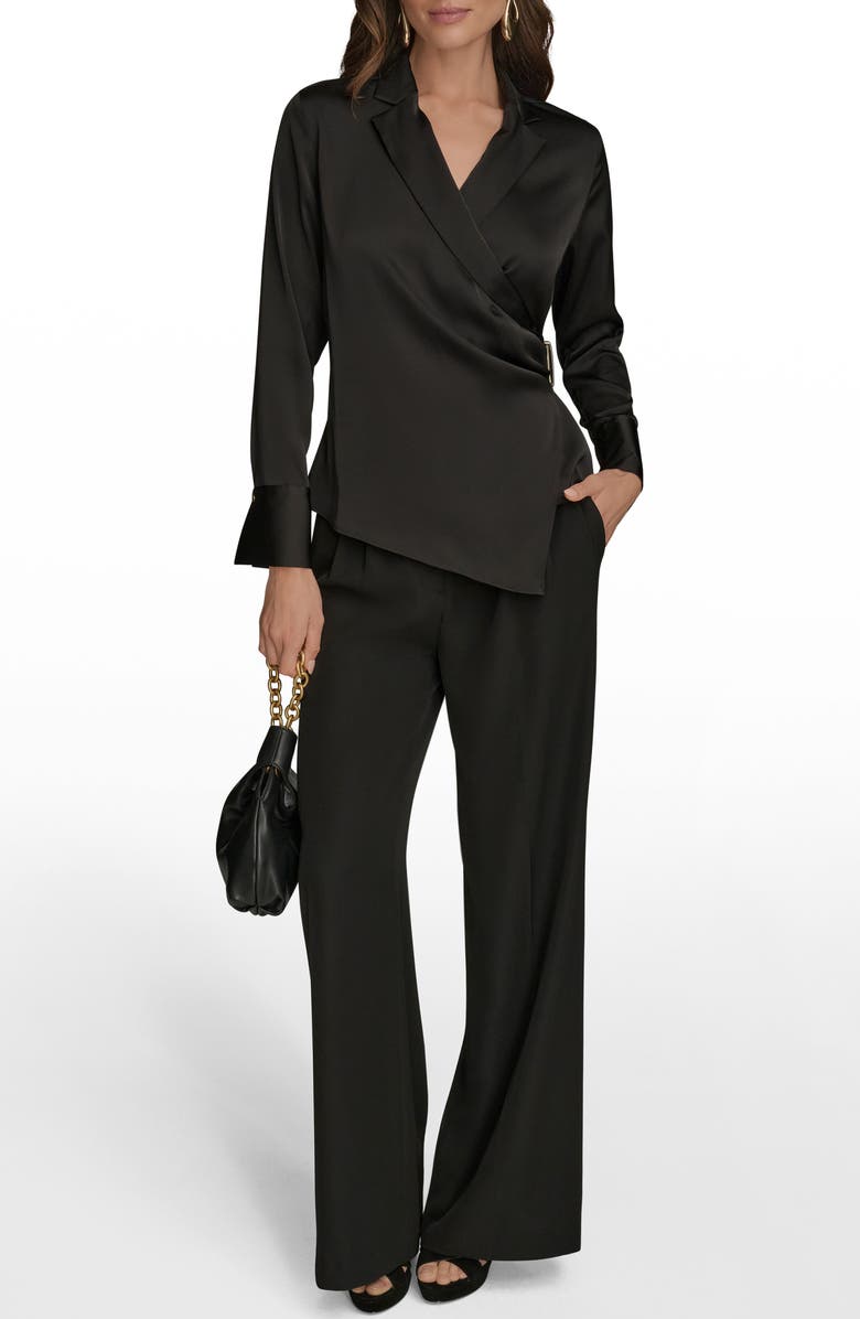 Donna Karan New York Wrap Charmeuse Shirt, Alternate, color, Black