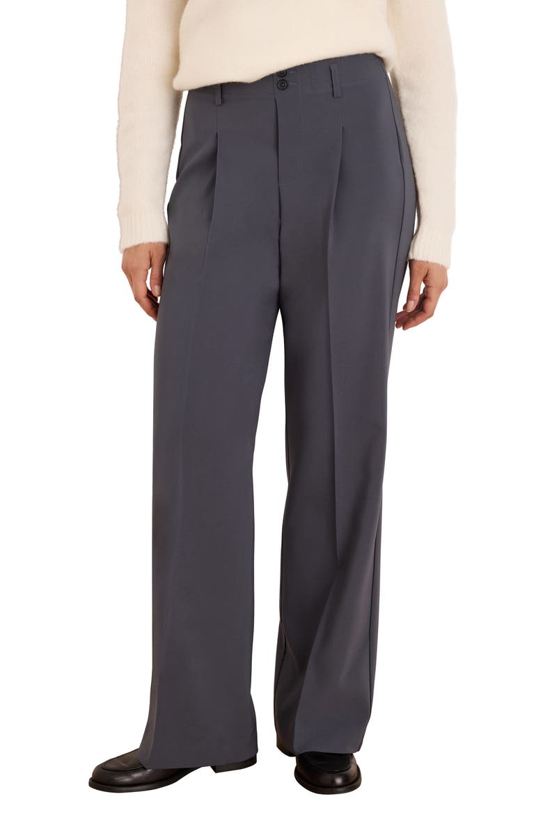 Tremont Pleated Wide Leg Pull-On Pants, Main, color, SLATE