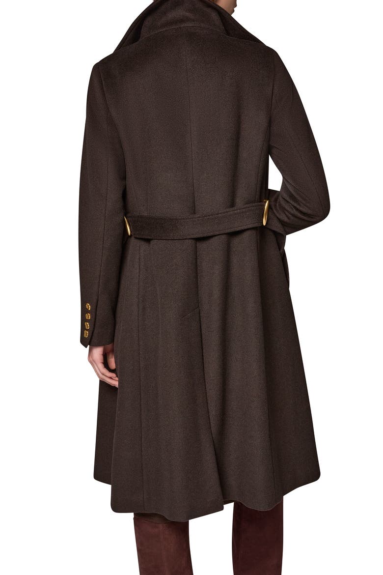 Belted Funnel Neck Wool Blend Coat, Alternate, color, CHOCOLATE