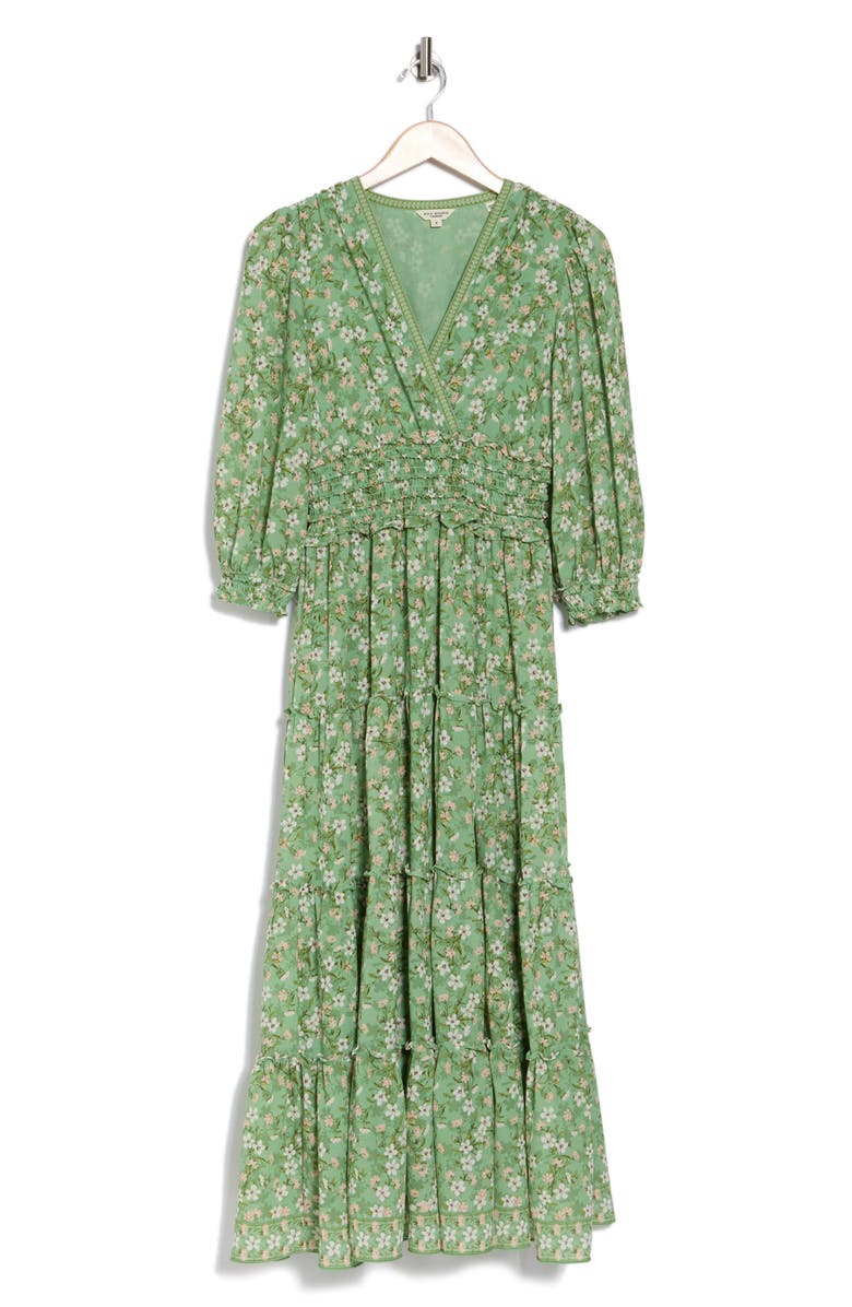 MAX STUDIO Floral Balloon Sleeve Tiered Maxi Dress, Alternate, color, Green Tossed Meadow
