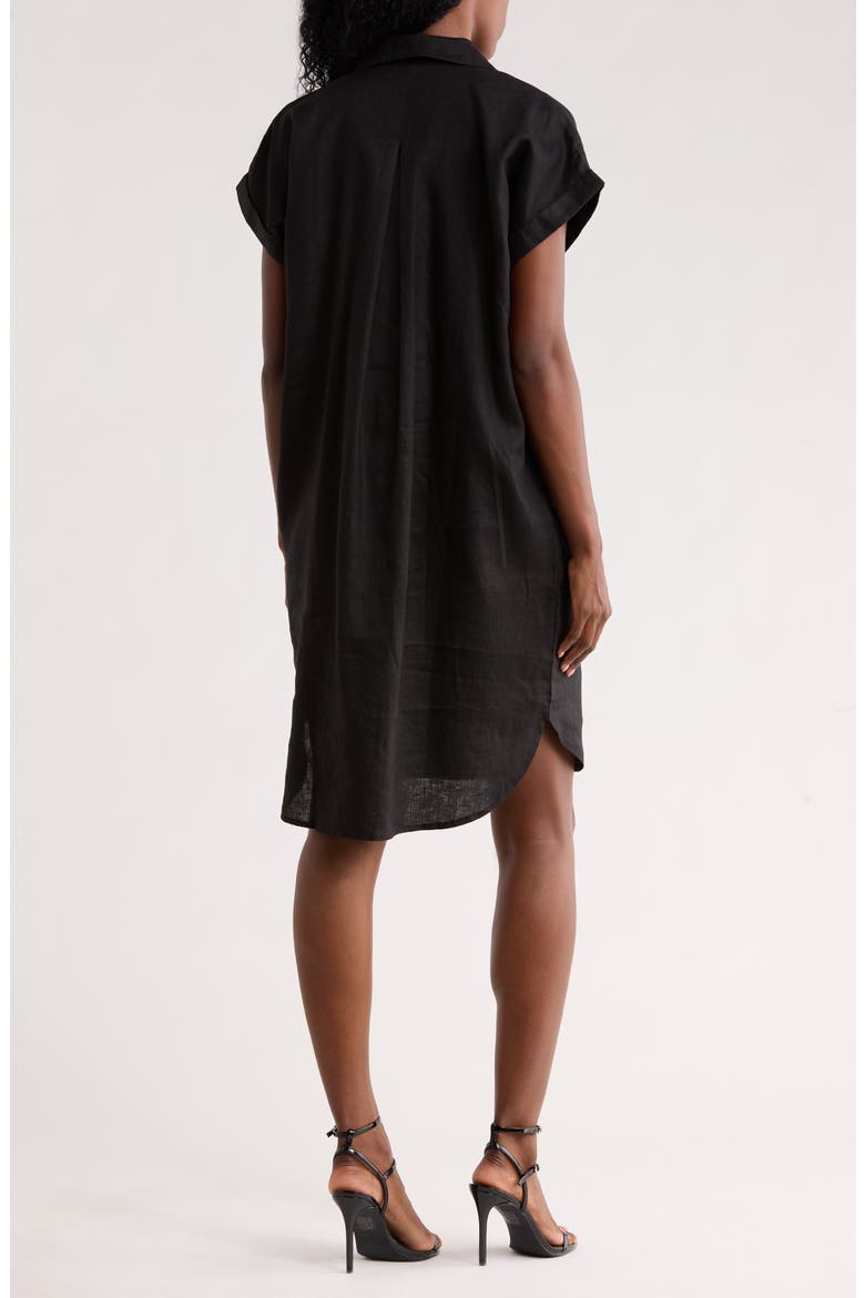Notch Collar Linen Shirt Dress, Alternate, color, BLACK