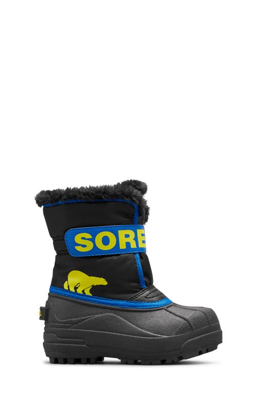 Sorel Kids' Snow Commander Insulated Waterproof Boot In Black/super Blue