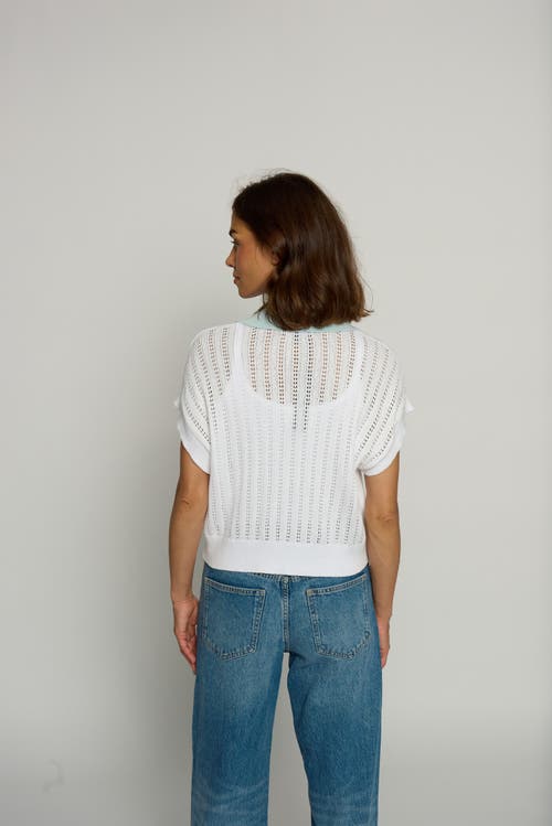 Central Park West Colorblock Pointelle Polo In White