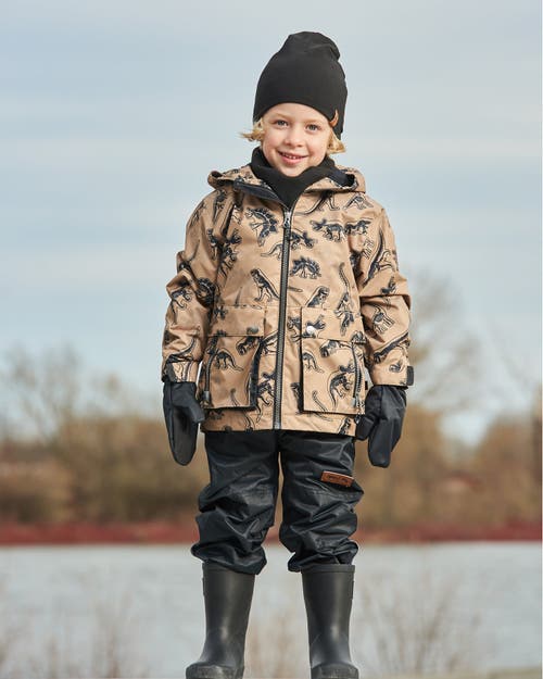 Deux Par Deux Baby Boy's 3-in-1 Mid-season Outerwear Set Black Dinosaur On Beige Background In Black Dinosaur On Beige