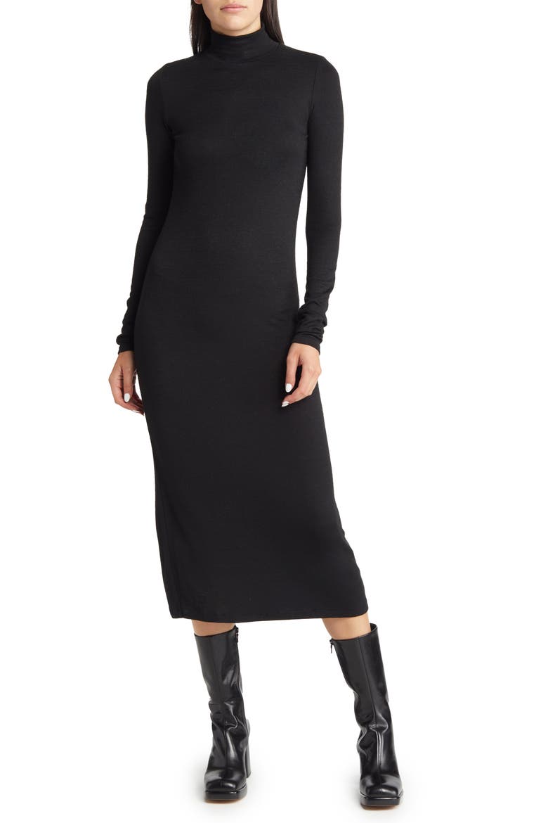 Mock Neck Long Sleeve Sweater Dress, Main, color, BLACK