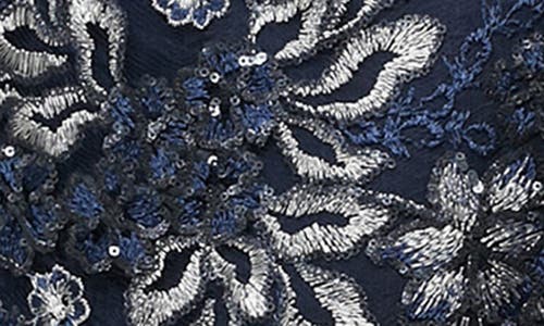 Alex Evenings Metallic Floral Embroidered Sheath Dress In Navy/silver