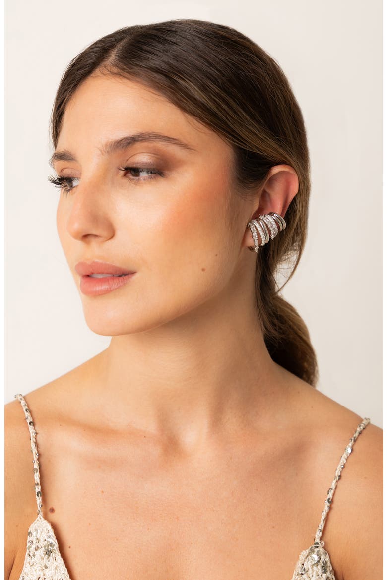 Cubic Zirconia Ear Climbers, Alternate, color, SILVER