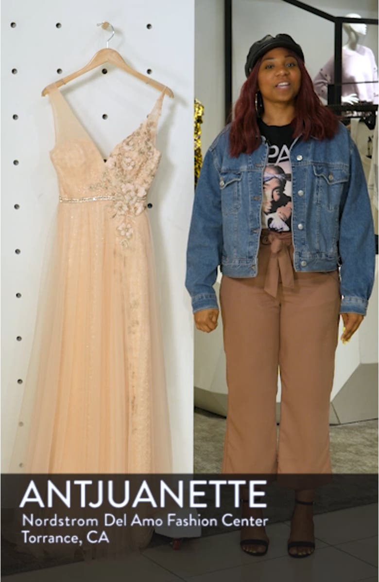 Beaded Appliqué Lace Prom Dress, sales video thumbnail