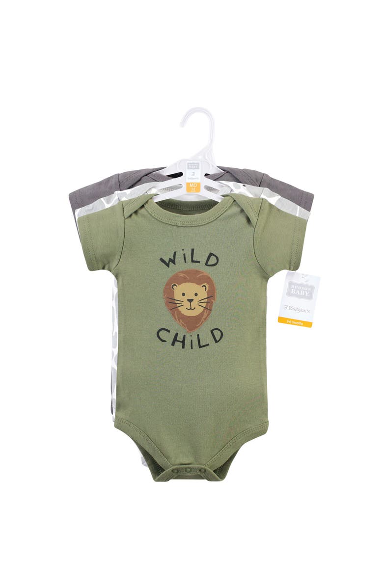 Hudson Baby Triple Pack of Essential Cotton One-Piece Rompers, Alternate, color, Safari Life 3-Pack