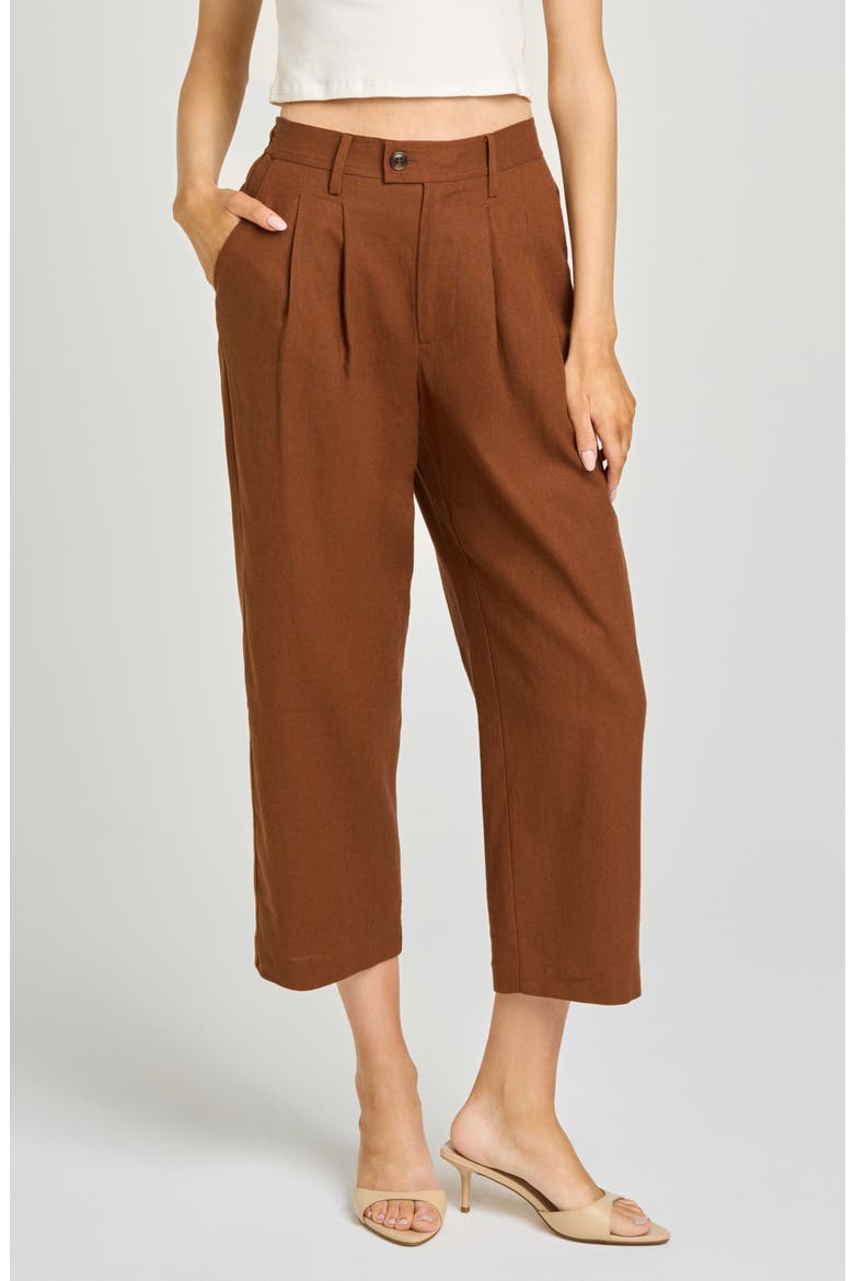 Stevie Linen Blend Crop Pants, Main, color, CHOCOLATE