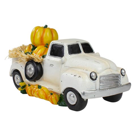 Vintage Truck with Pumpkins and Hay Fall Harvest Decoration - 11.25"