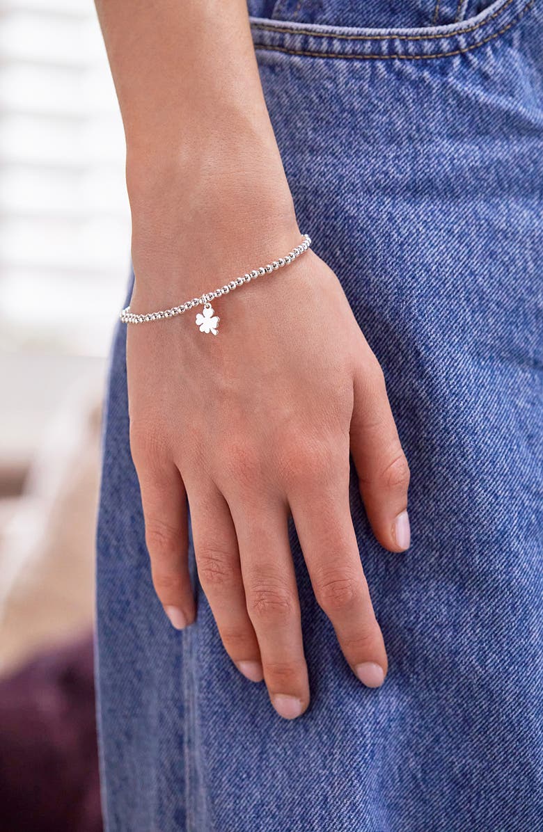 Estella Bartlett Sienna Clover Beaded Stretch Bracelet, Alternate, color, Silver