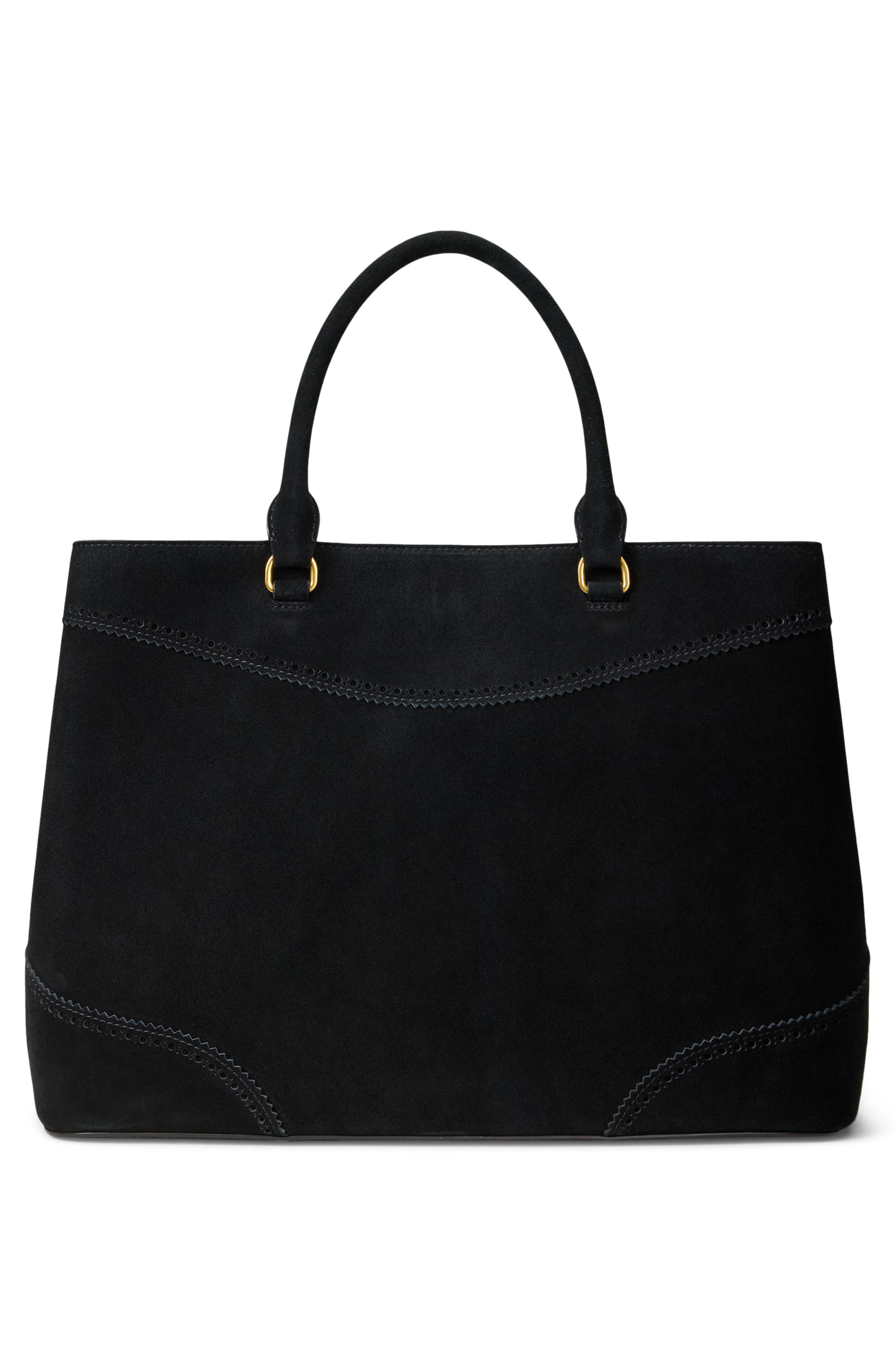 Marcy 36 Perforated Suede Satchel, Alternate, color, BLACK