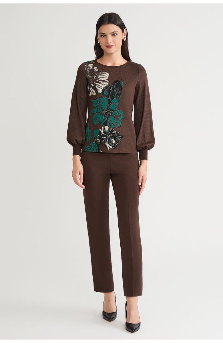 Ming Wang Floral Jacquard Sweater, Alternate, color, Dark Umber/Everest/Twig/Black