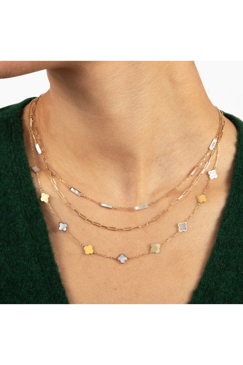 Mini Mother of Pearl and Gold Clover Necklace, Alternate, color, Mother of Pearl and Gold