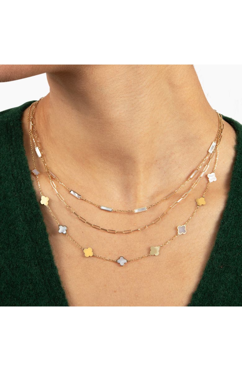 The Lovery Fine Jewelry Mini Mother of Pearl and Gold Clover Necklace, Alternate, color, Mother Of Pearl And Gold