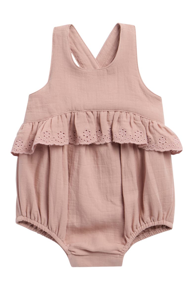 Penny Embroidered Ruffle Trim Romper, Main, color, MAUVE