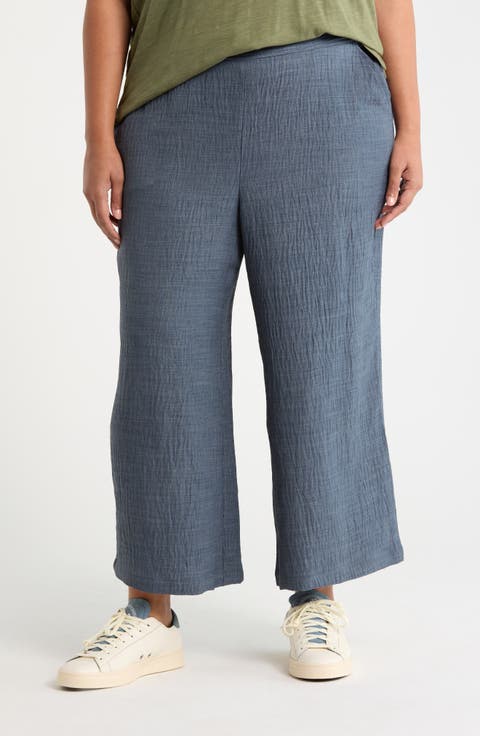 Textured Wide Leg Crop Pants (Plus)