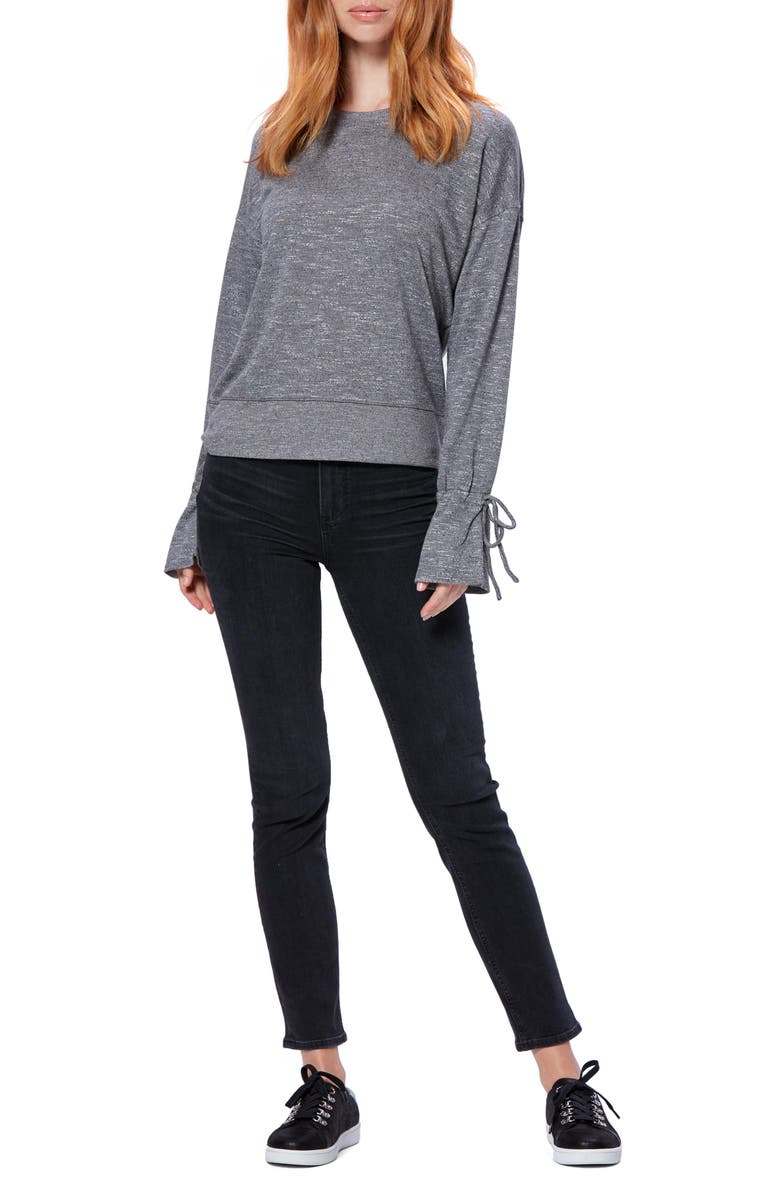 PAIGE Keily Tie Cuff Long Sleeve Top, Alternate, color, Charcoal Heather