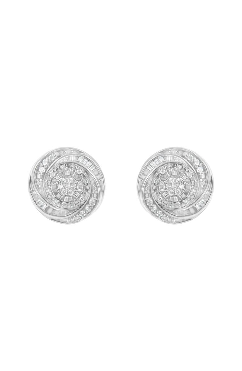 Haus of Brilliance Silver 1/4 Ct Baguette and Round Diamond Swirl Love Knot Stud Earrings, Alternate, color, White