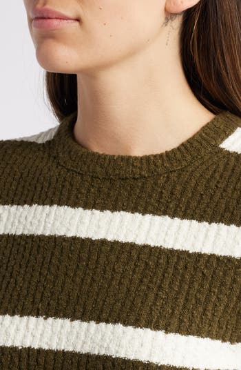 Stripe Bouclé Knit Crewneck Sweater Top