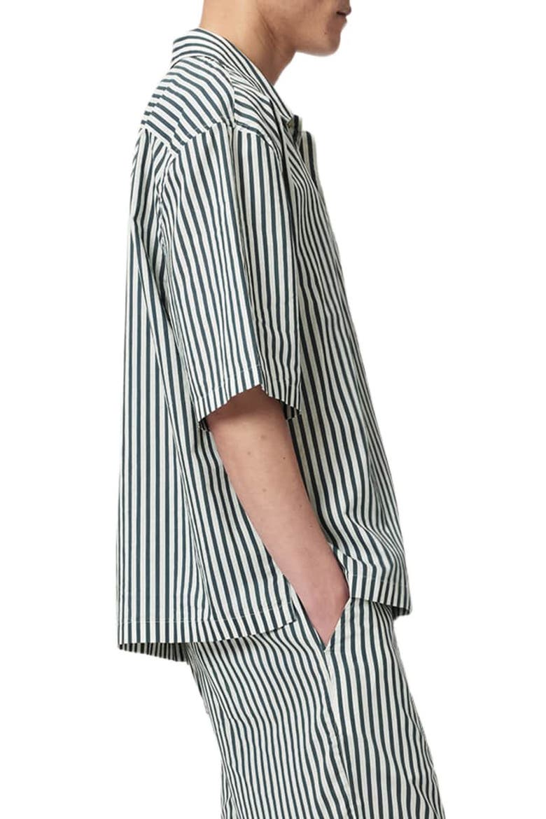 Chopin Oversize Stripe Short Sleeve Cotton Button-Up Shirt, Alternate, color, BLUE/ WHITE