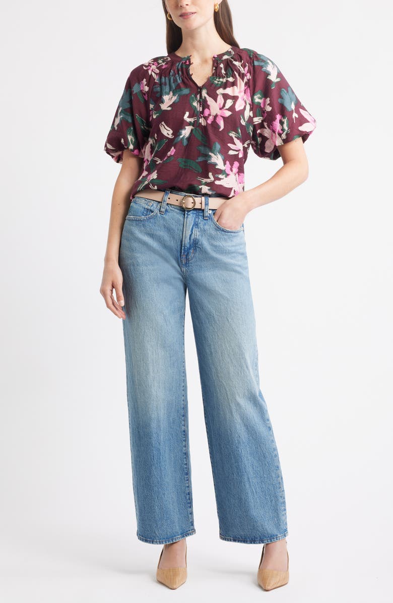 Caslon<sup>®</sup> Puff Sleeve Top, Alternate, color, Burgundy- Pink Lucy Floral