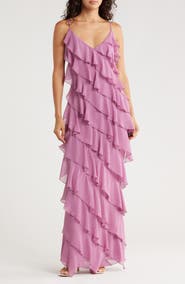 AREA STARS Riza Ruffle Chiffon Maxi Dress