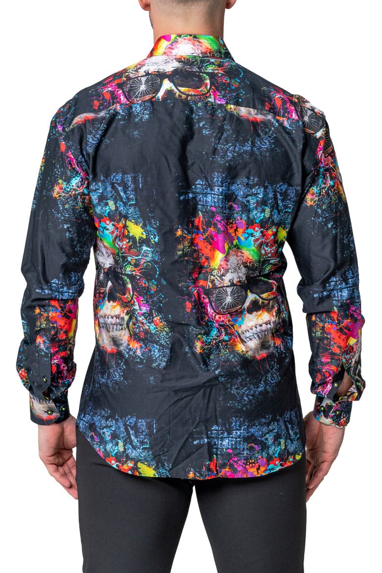 Fibonacci Skull Regular Fit Cotton Blend Button-Up Shirt, Alternate, color, BLUE