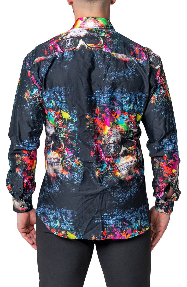 Maceoo Fibonacci Skull Regular Fit Cotton Blend Button-Up Shirt, Alternate, color, Blue
