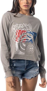THE WILD COLLECTIVE Women's The Wild Collective Gray Chicago Cubs Cropped Long Sleeve T-Shirt