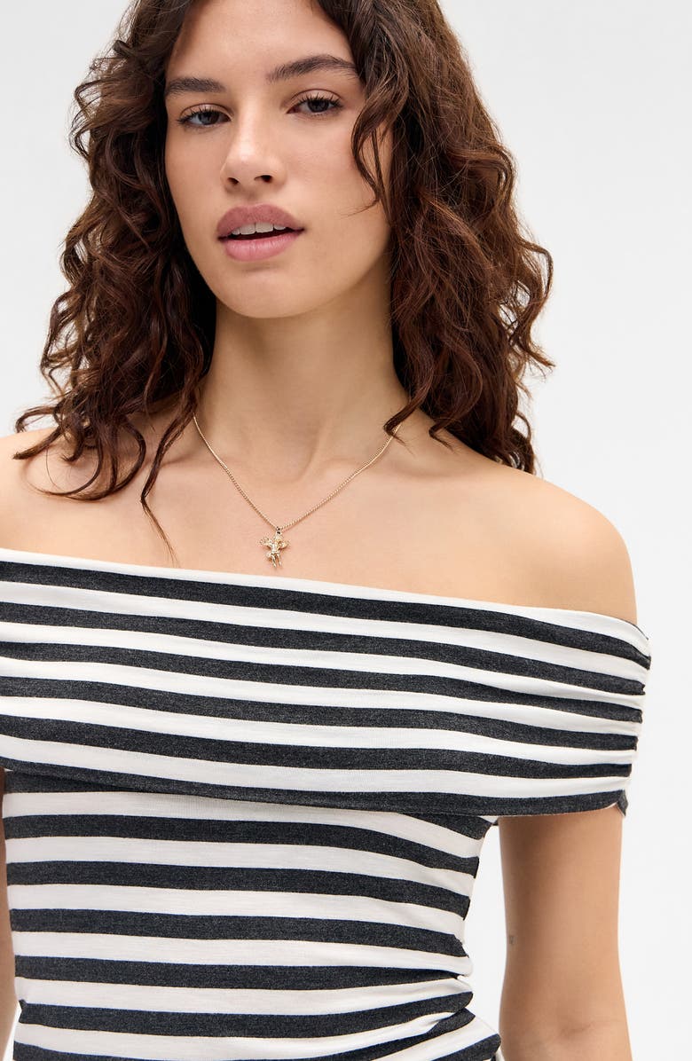 BDG Urban Outfitters Stripe Off the Shoulder Top, Alternate, color, White Stripes