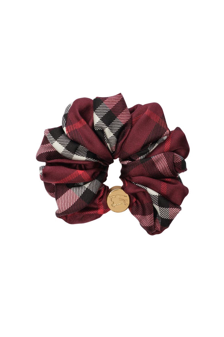 Check Silk Scrunchie, Main, color, Oxblood red