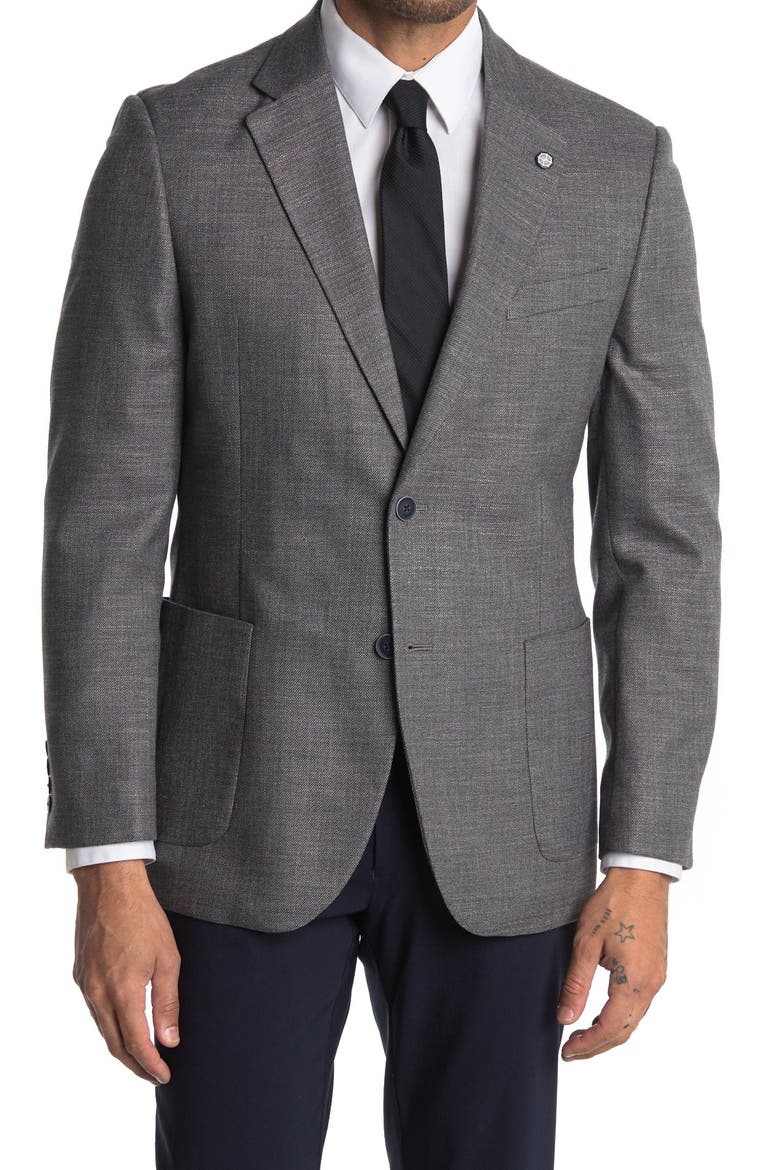 Notch Lapel Structured Weave Sport Coat, Main, color, GREY