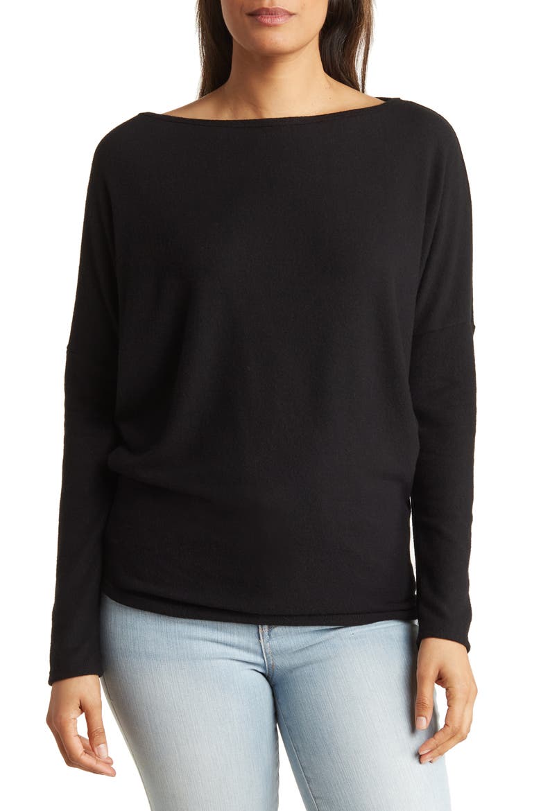 Boatneck Dolman Sweater, Main, color, BLACK PRINT 1