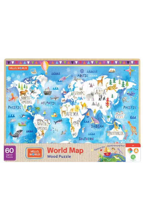 Hello, World! World Map 60pc Wood Puzzle
