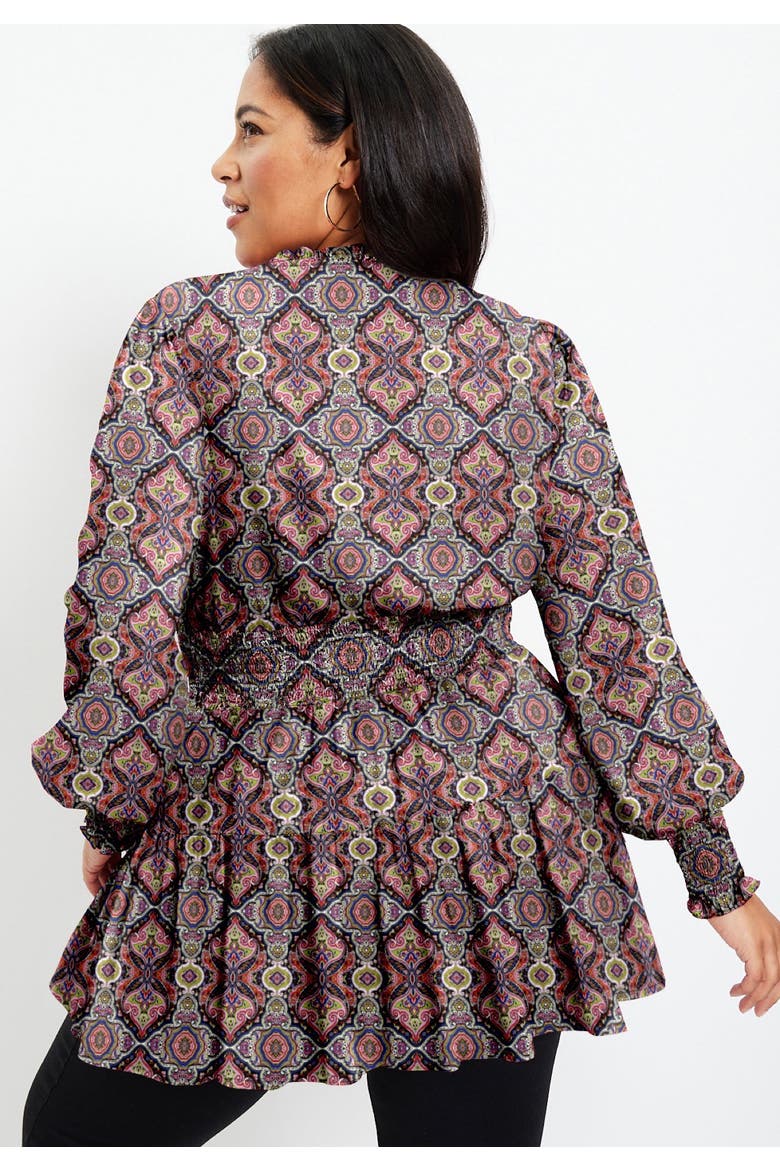 Smocked Georgette Tunic, Alternate, color, FALL PAISLEY COPPER