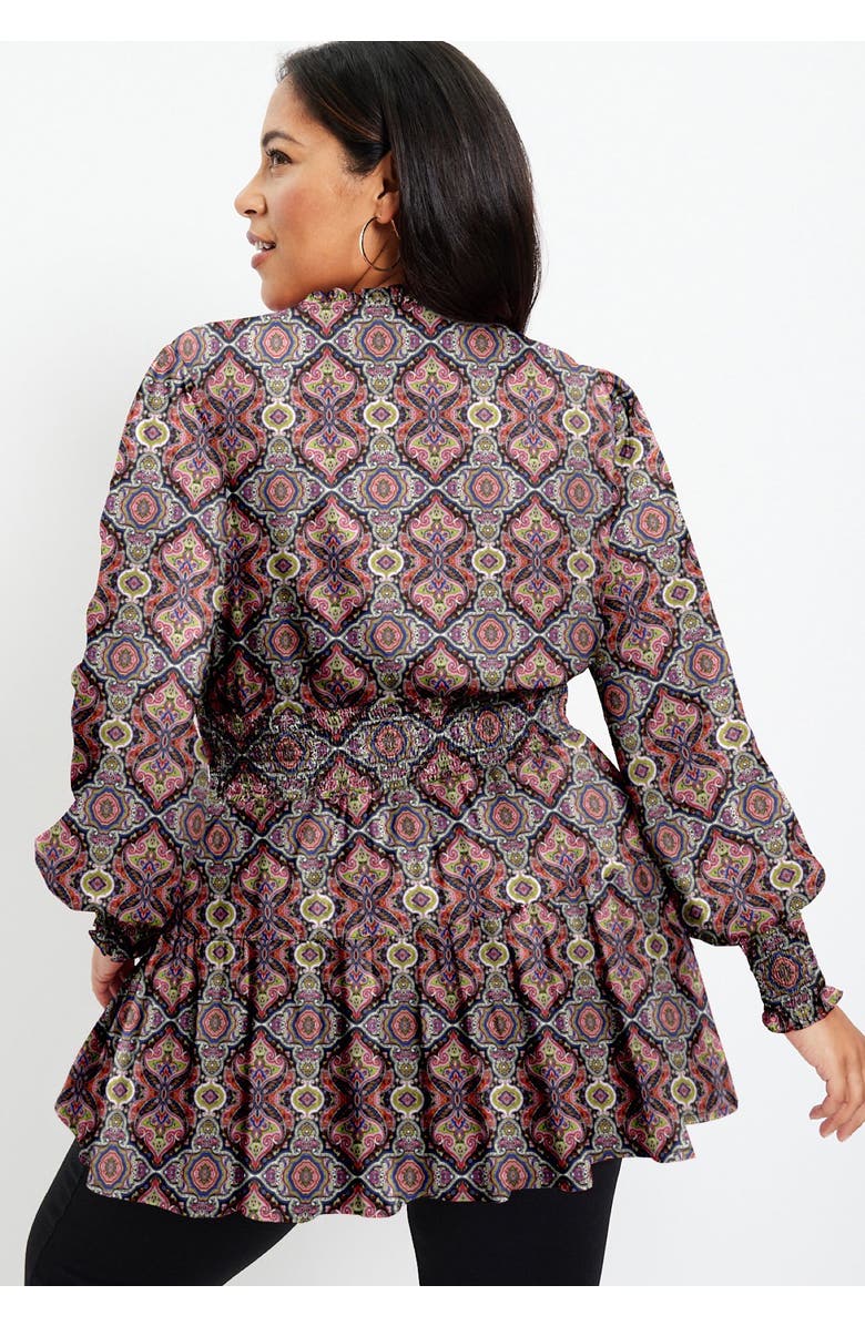 June + Vie Smocked Georgette Tunic, Alternate, color, Fall Paisley Copper