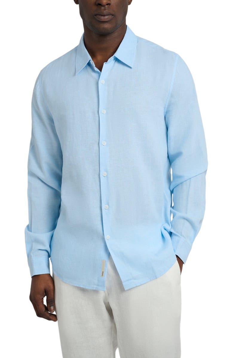 Onia Standard Long Sleeve Linen Shirt, Alternate, color, Cool Blue