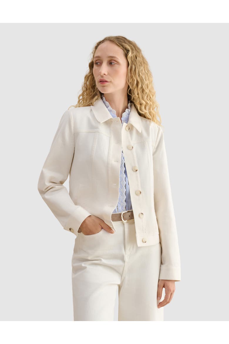Selborne Boxy Cropped Denim Jacket, Main, color, Milky White