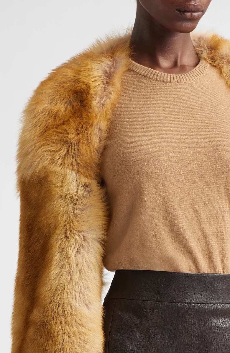 FERRAGAMO Genuine Shearling Bolero, Alternate, color, Gold Fox