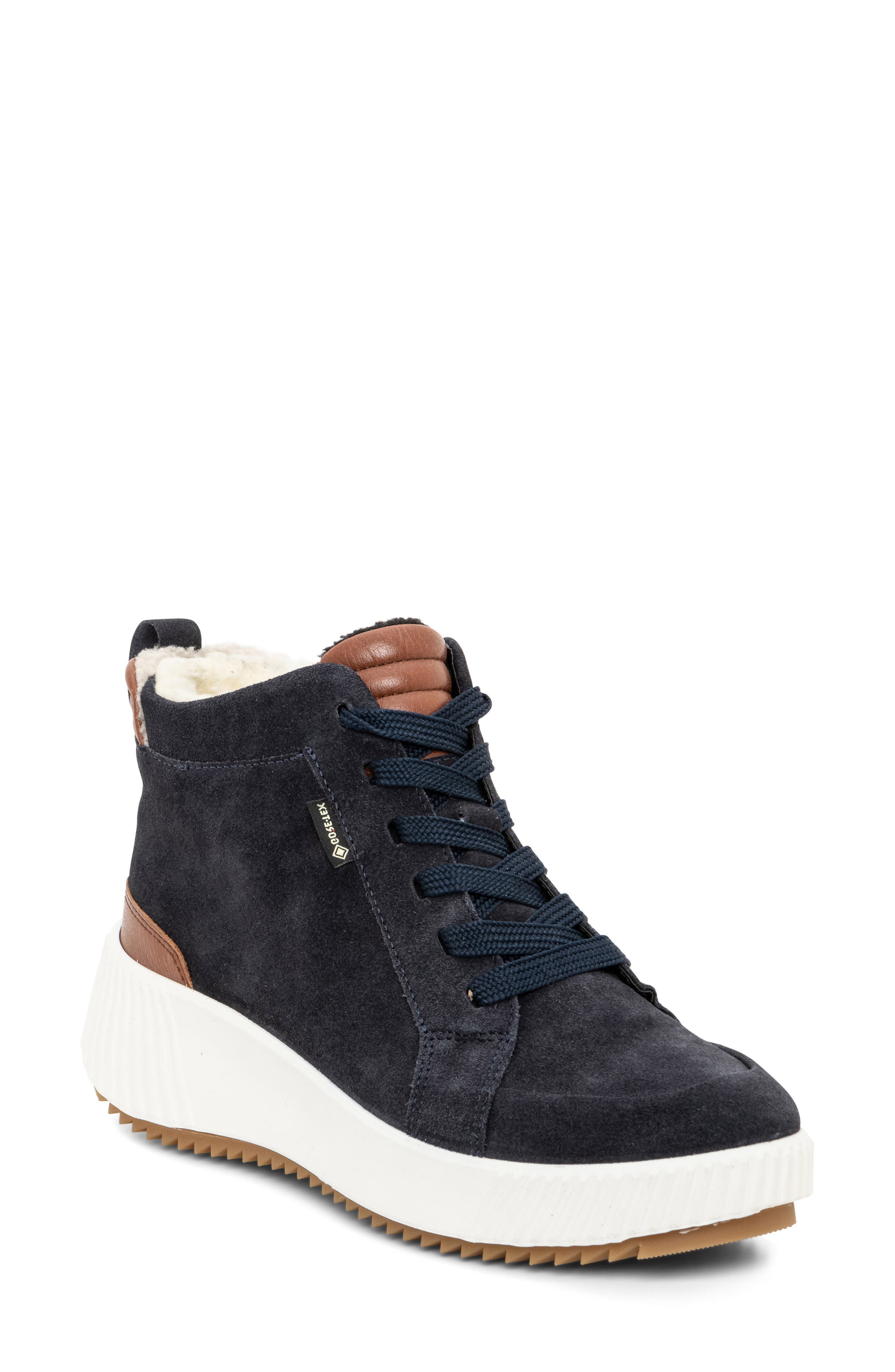 Dahlia Waterproof Faux Fur Lined Sneaker, Main, color, BLUE BROWN