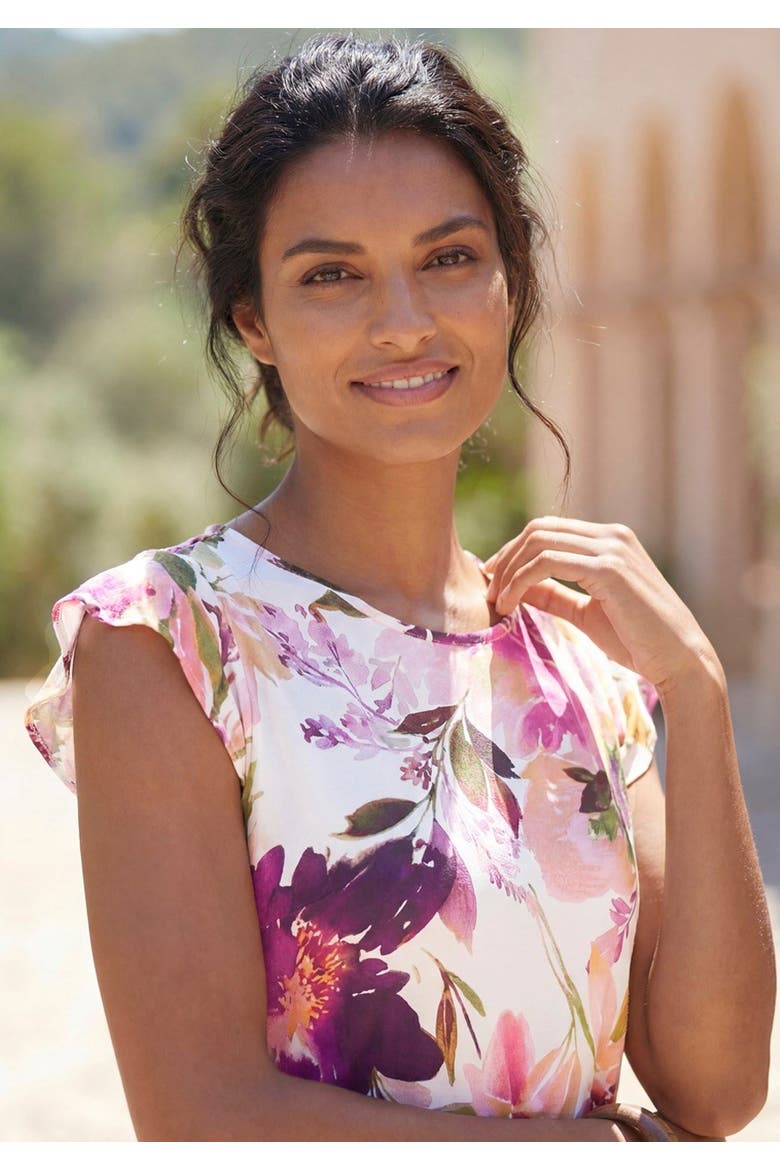 Flutter Sleeve Dress, Alternate, color, White Printed