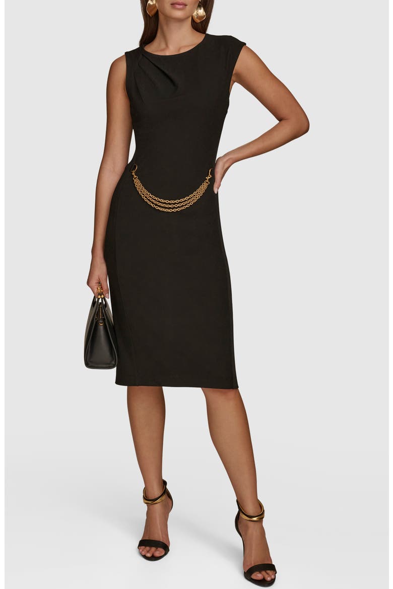 Chain Detail Sleeveless Sheath Dress, Alternate, color, BLACK