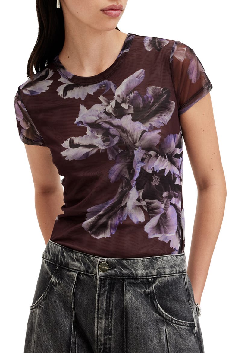 Ellie Floral Mesh T-Shirt, Main, color, MONICA OXBLOOD RED